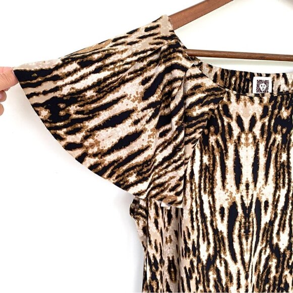 Anne Klein stretch jersey top with fluttery cap sleeves, animal print, plus size - Picture 5 of 11
